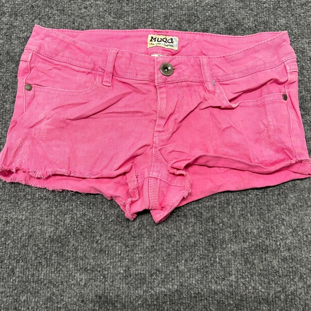 Mudd Shorts Womens Size 7 Pink Denim Low Rise Raw Hem Cutoff Casual Summer